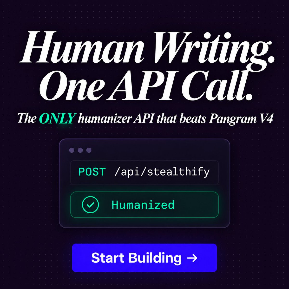 stealthgpt's tweet photo. Add humanization to your app with one API call.