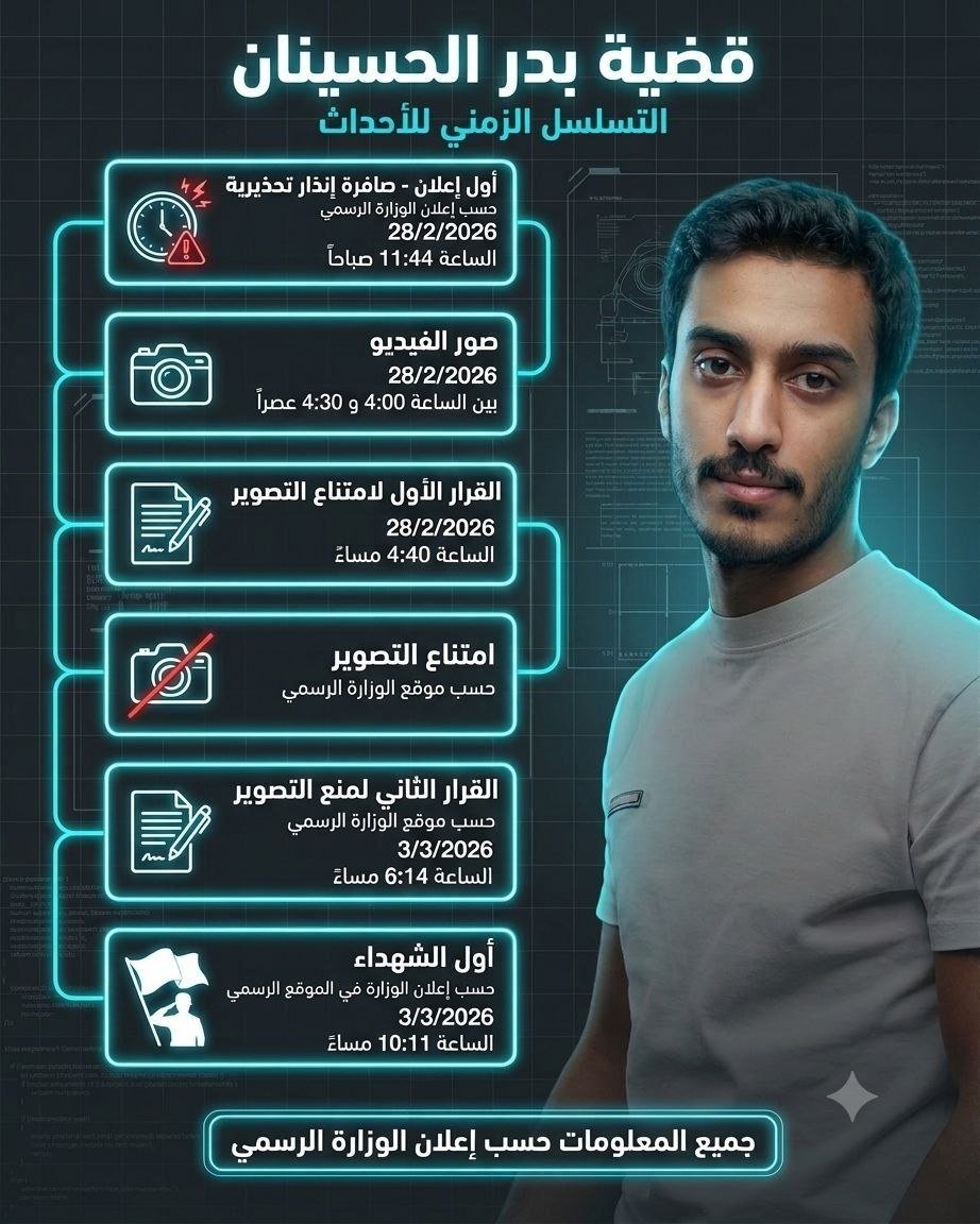 archivealmashha's tweet photo. @lolwalhussinan فيديو بدر تم تصويره ونشره قبل صدور قرارات منع التصوير، وقبل بيانات نعي الشهداء. لذلك فإن أي تقييم أو تحميل للمسؤولية ينبغي أن يستند إلى توقيت الأحداث الفعلي، لا إلى ما جرى لاحقًا.
#بدر_الحسينان #الكويت https://t.co/tAsRgXf0Rn
