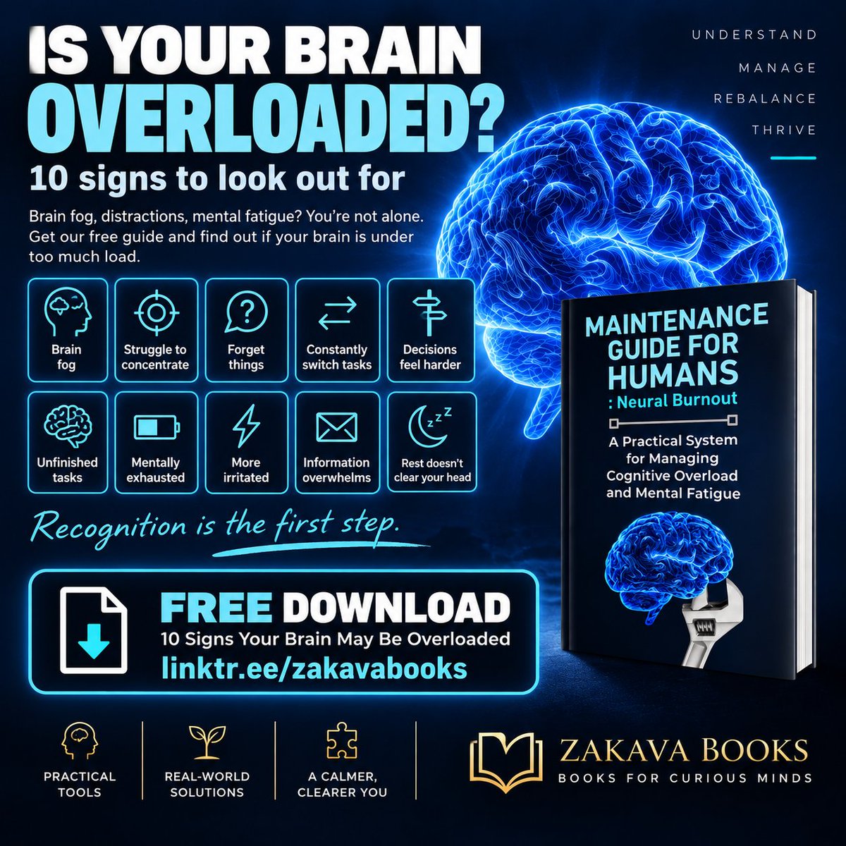 zakavabooks's tweet photo. Could your brain be overloaded?

There are 10 signs worth recognising.

We’ve created a FREE quick self-check to help you spot them.

Download it here https://t.co/Fy3j7donhN

#BrainFog #MentalFatigue #CognitiveOverload #NeuralBurnout #MentalWellbeing #ZakavaBooks https://t.co/DZhYkEJWjA