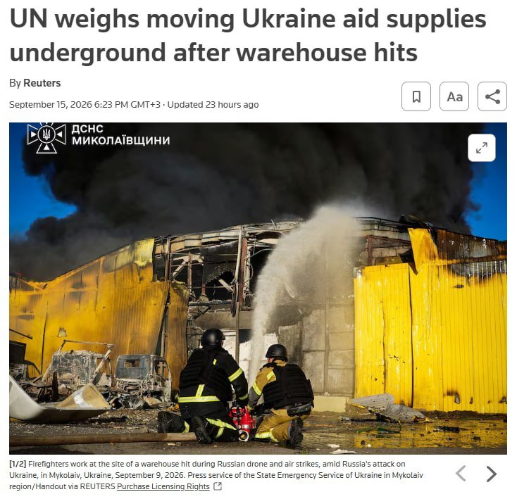 BohuslavskaKate's tweet photo. The UN is considering moving aid supplies underground so that a permanent member of the UN Security Council stops bombing them 🤦‍♀️ https://t.co/2mnKRJXixv