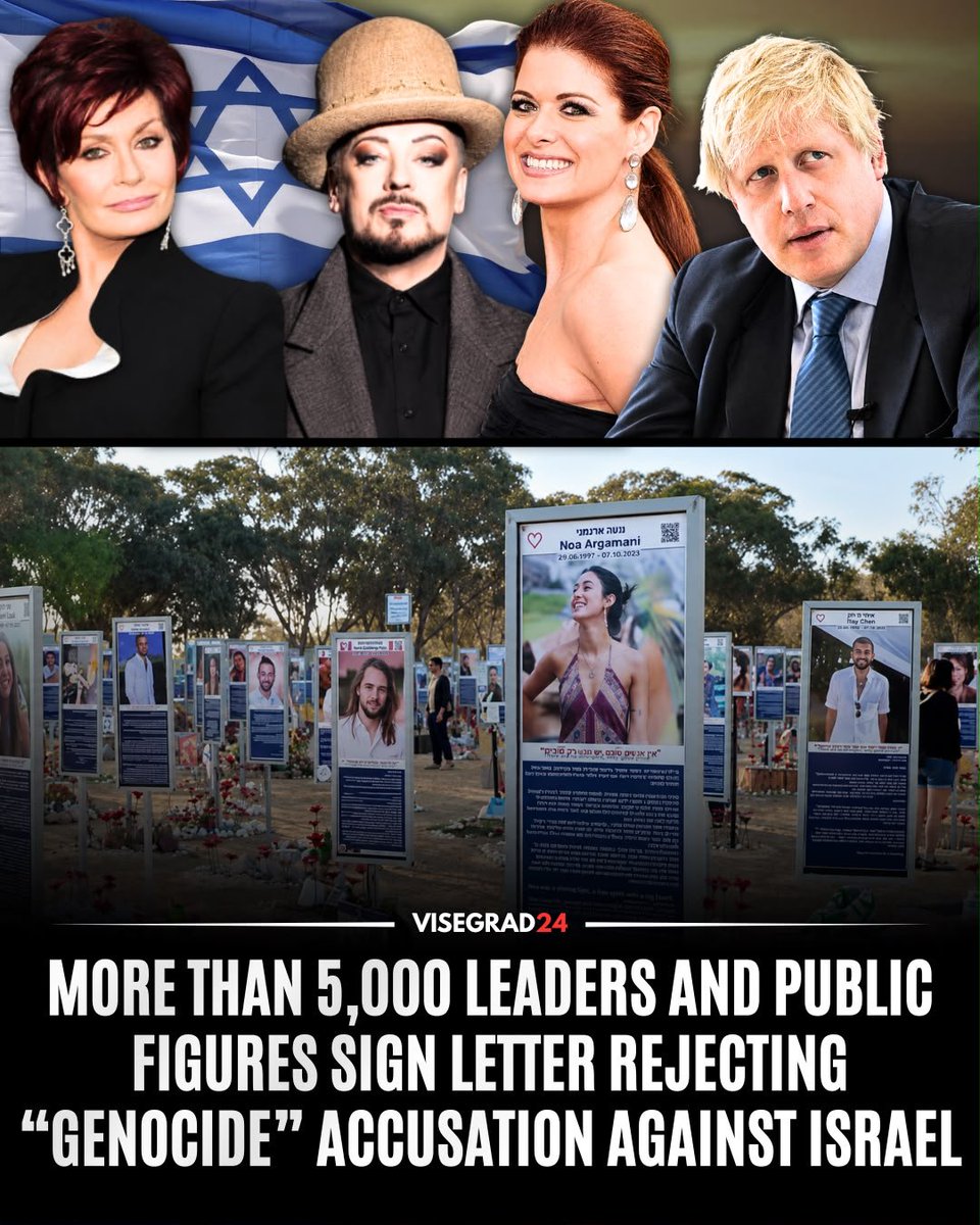 visegrad24's tweet photo. More than 5,000 figures from entertainment, academia, politics, business, literature and public life have signed an open letter declaring that they reject the accusation that Israel committed genocide in Gaza.

Signatories include former UK Prime Minister Boris Johnson, historian Niall Ferguson, psychologist Steven Pinker, former U.S. antisemitism envoy Deborah Lipstadt, former Canadian justice minister Irwin Cotler, media executive Shari Redstone, actress Debra Messing, historian Simon Sebag Montefiore and military expert John Spencer.

The letter accuses Hamas of entering the war with genocidal intentions.