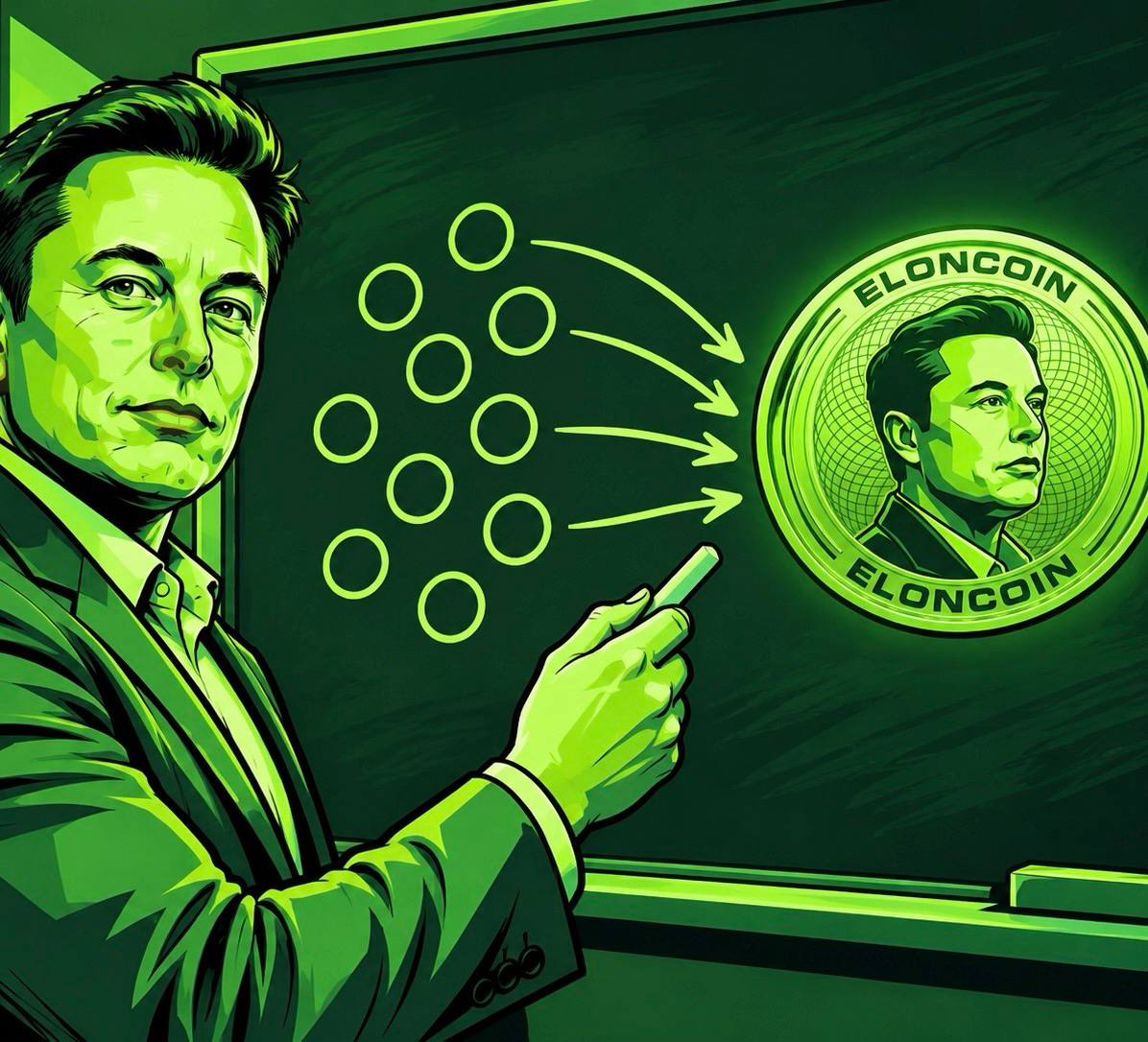 ElonCoinRH's tweet photo. Most coins spread their fees across a team, a treasury and a few insiders.

ElonCoin draws every arrow to one circle, and the circle is Elon. https://t.co/pKjs93gkcI