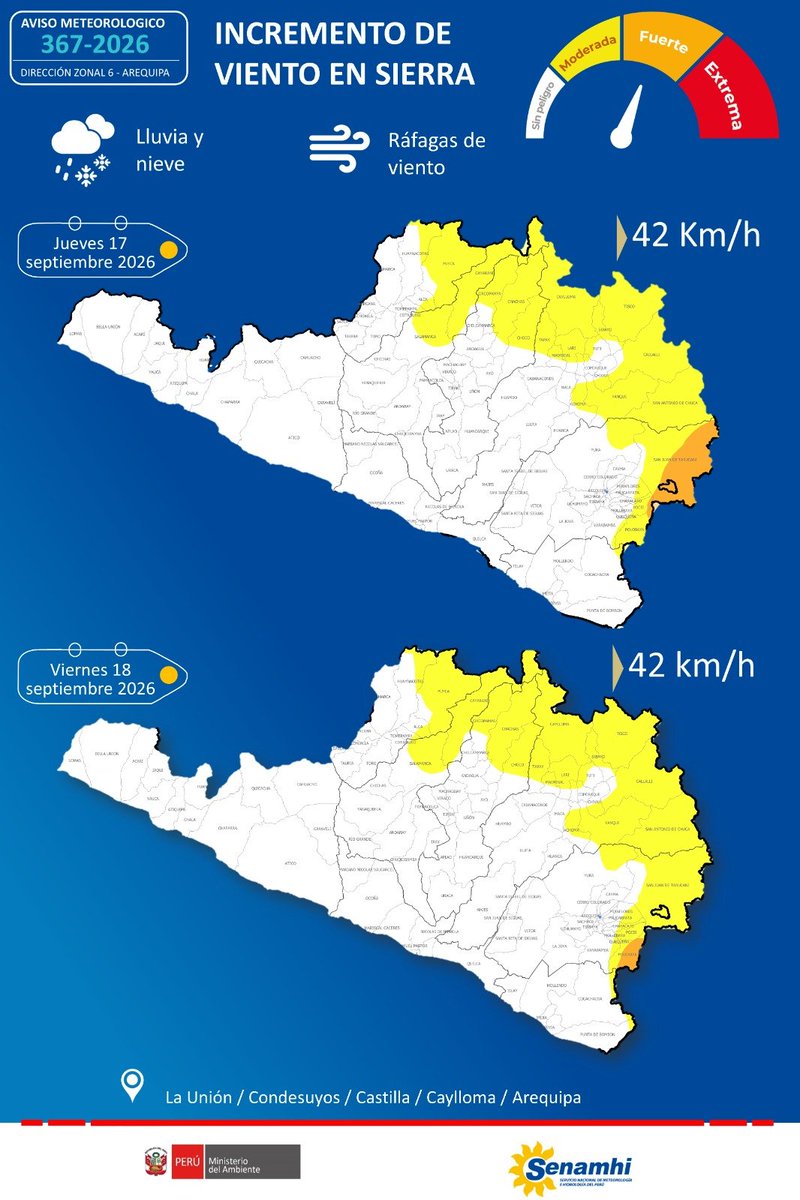 y_polemica's tweet photo. 🔵 #Atequipa.REPORTES DE SENAMHI...

La entidad informa precipitaciones en la costa y sierra, además de incremento de vientos en la sierra, para los días Jueves 17 y Viernes 18 del presente.... https://t.co/GMk8frv7aS