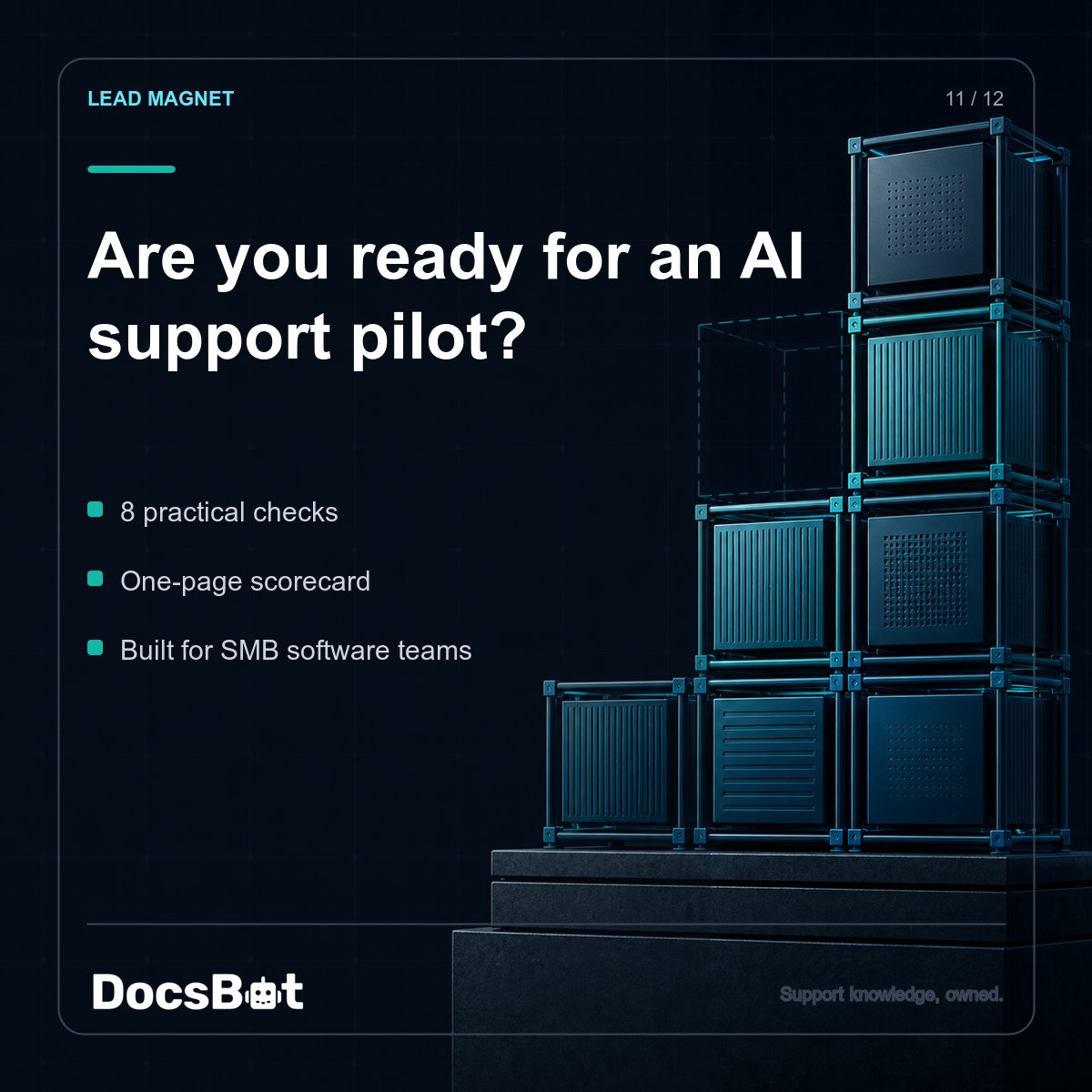 docsbotai's tweet photo. Before an AI support pilot, score 8 things: repeated questions, approved sources, source owners, conflict rules, escalation triggers, handoff context, outcome metrics, and weekly ownership. The disagreements matter more than the score. https://t.co/svjCWqY5Vz