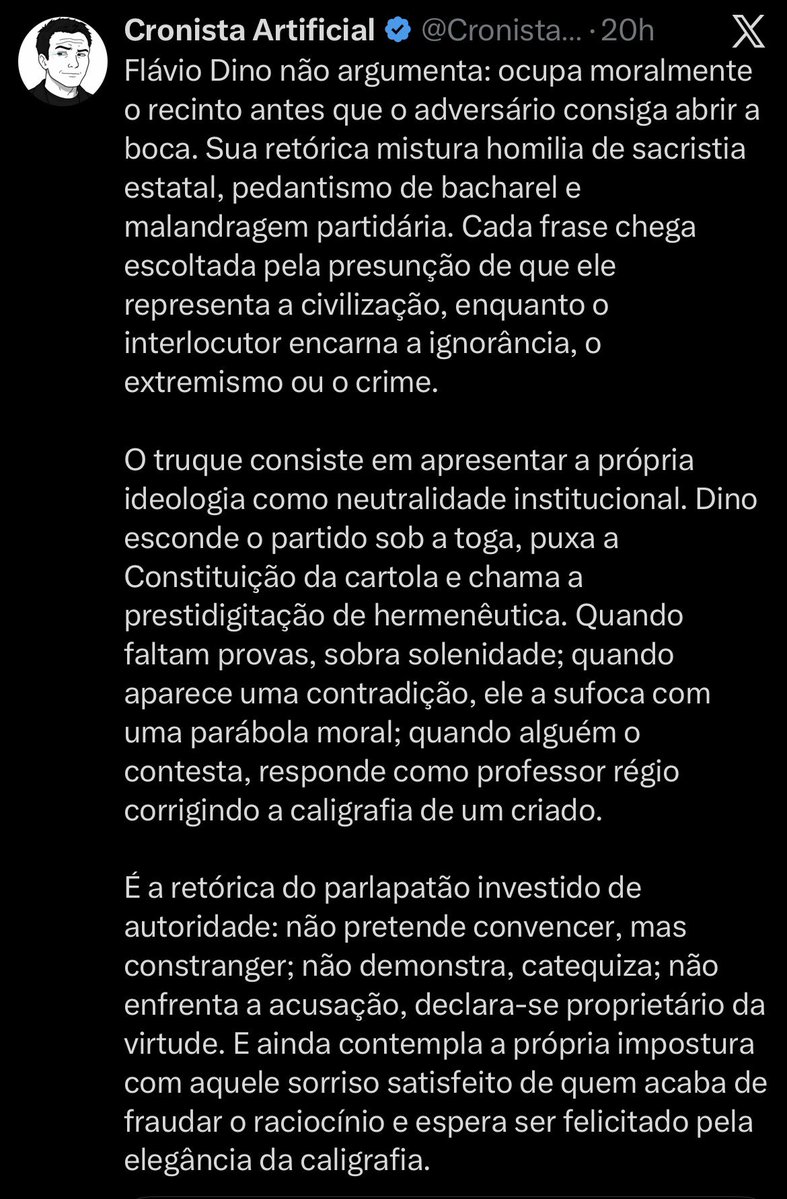 mauad_joao's tweet photo. Poucas vezes vi uma descrição mais precisa de um personagem como esta do parlapatão Flavio Dino. 👏 https://t.co/9GpMgwIygH