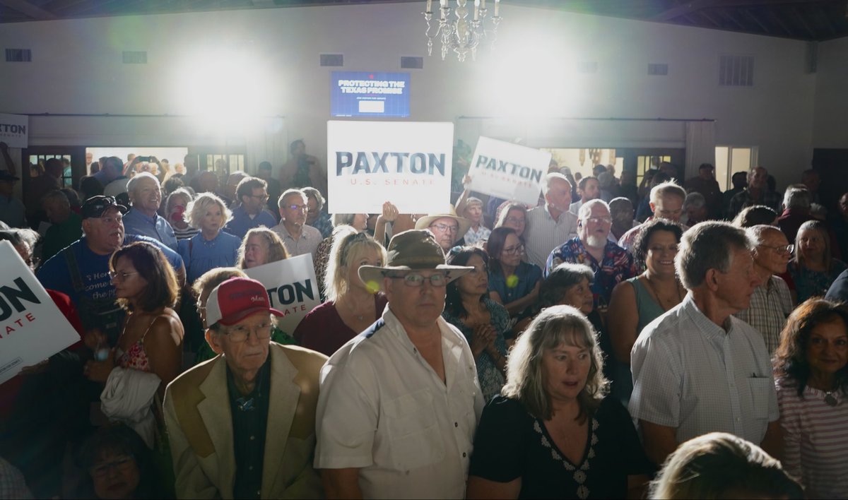 KenPaxtonTX's tweet photo. Standing room only in Longview last night! Thank you to everyone who came out to support our campaign.

For the next 48 days, I’ll continue taking our message directly to the people of Texas and fighting for the future of our great state. Let’s finish this fight strong! https://t.co/hrDJ9lDRGz