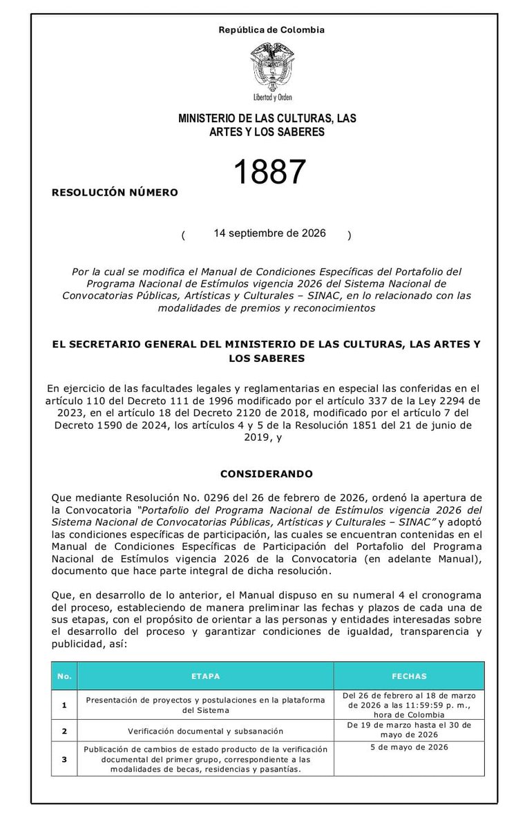 UltimaHoraCR's tweet photo. #Nación | El Gobierno Nacional no entregará en 2026 los premios y reconocimientos del Programa Nacional de Estímulos, que otorga recursos a artistas y gestores culturales para desarrollar sus proyectos. La decisión deja sin estímulo económico a 1.308 propuestas.

https://t.co/woHMRjVE2M