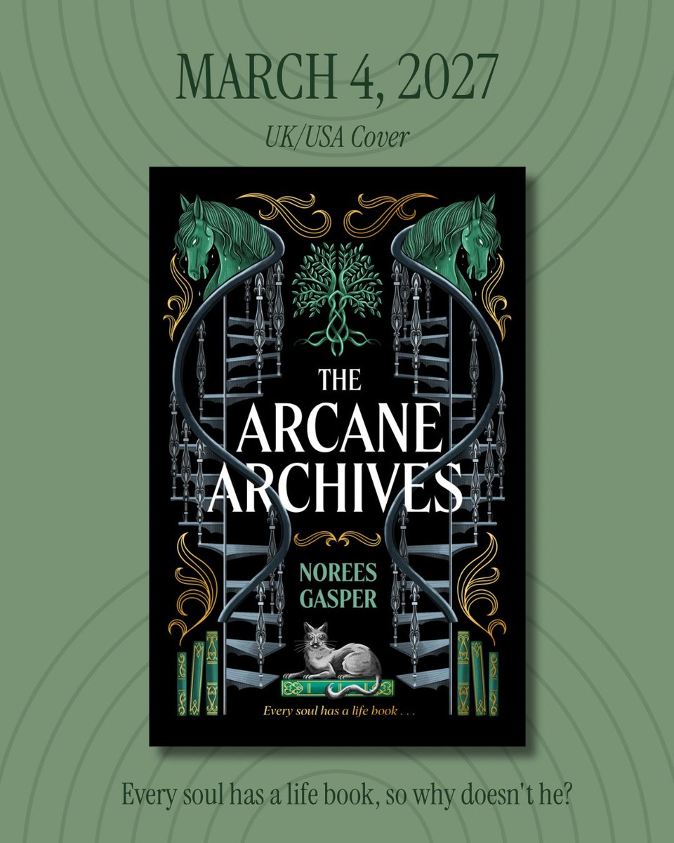 noreeswrites's tweet photo. 🐈‍⬛📚 COVER REVEAL 📚🐈‍⬛

I am so excited to share the UK/USA cover of my dark academia fantasy debut THE ARCANE ARCHIVES out March 4 2027 (preorder now)

Perfect for fans of ninth house and supernatural it has slowburn yearning, found fam, Scottish myths, book magic and demon cats https://t.co/MCMdMH6Cqm