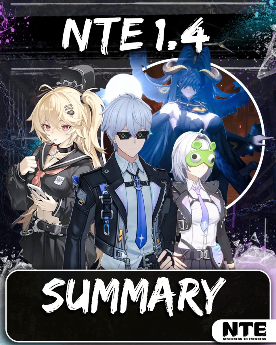 quickguide_qg's tweet photo. NTE 1.4 Livestream Summary

Here is all that is coming up in the new 1.4 NTE version update: new quests, skins, accessories, vehicles, map, events, and system updates.

#nte #ntecrteator #Blackbird #Akane #quickguide https://t.co/QYTXLIXC8K