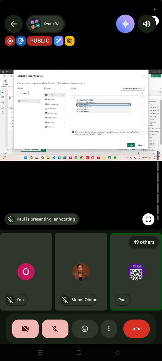 Olalekanayo7's tweet photo. Day 13 of learning Data analytics with @Ifexaacademy Covered:
-RLS: Role level security and its types
-Statics RLS
-DYNAMIC RLS
-Steps of navigating and activate RLS

THOUGH STUFF BUT WE TRUST GOD https://t.co/LAmrYciAAQ