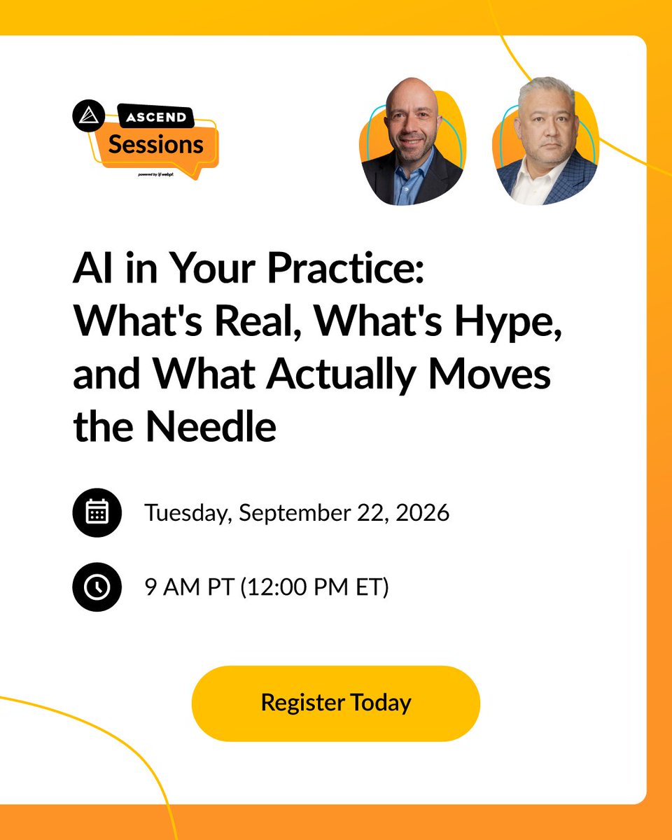 WebPT's tweet photo. Real talk about AI in rehab therapy.

Everyone wants to be in on the latest thing, but not everyone’s delivering on what AI can do. We’re discussing where AI is delivering results, what’s coming soon, and how rehab therapists can separate results from hype.

Register today: https://t.co/fLcJBbgjAW
#RehabTherapy #WebPTWebinar