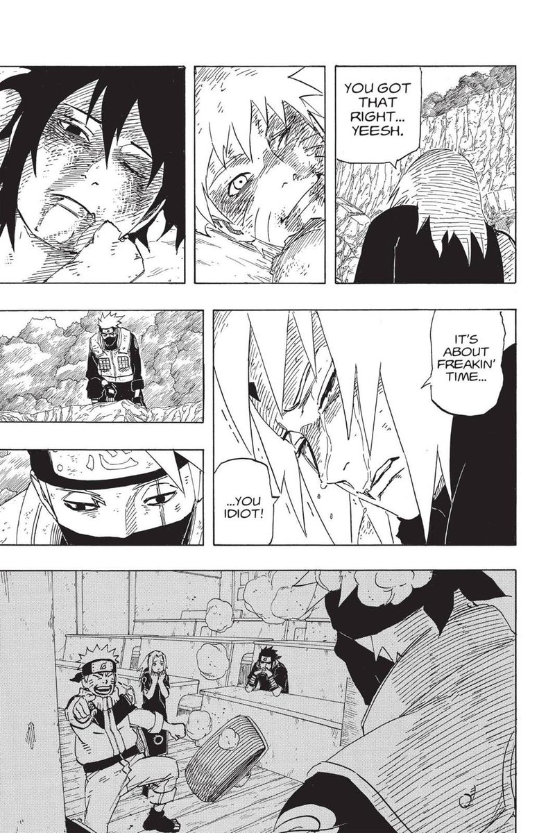 SimplyTroy2's tweet photo. The ending of Naruto sucks 

These entire pages that are wasted showing us things we already know could have just been a text bubble and a panel. Even the entire chapter 700 they could’ve just told us or we could understand he was hokage from a page

Kishimoto does this thing of over explaining and wasting pages.  Like this conversation with Sasuke and Naruto do we not know this? This flashback sequence of the Chidori and rasengan we’ve seen this before what? Naruto has this issue a lot. Just wasting all these pages I mean I’m not waiting weeks for this man 

“Cause I’m your only friend” YOUVE SAID THAT BEFORE SHOW ME SOMETHING NEW ITS BEEN 700 chapters dude 😭