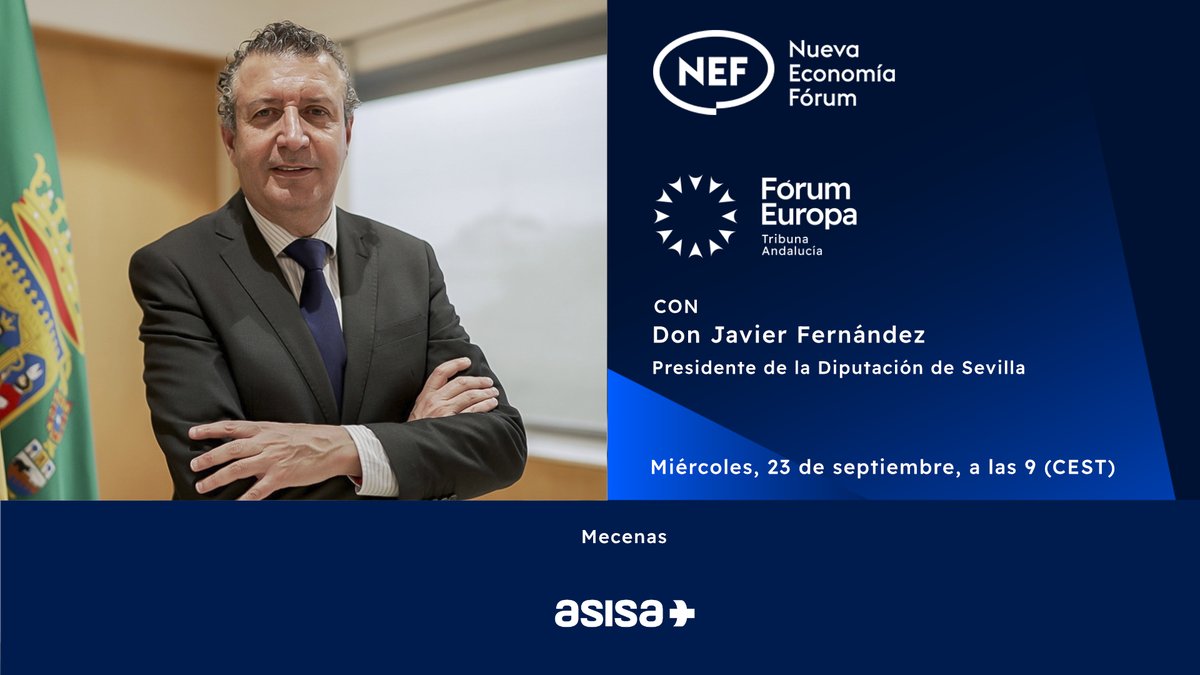 NewEconomyForum's tweet photo. 📢Nuevo #NEFonline
🗣 En 30 minutos conversamos con el Presidente de la @DIPUSEVI, @JFdezdelosRios
🤝 @AsisaSalud
💻Síguelo en directo👇
https://t.co/8SmRP7bGYu
———————————————
📢New #NEFonline
🗣 In 30 minutes we'll be talking with the President of @DIPUSEVI, @JFdezdelosRios
🤝 @AsisaSalud
💻Watch it live👇
https://t.co/8SmRP7bGYu