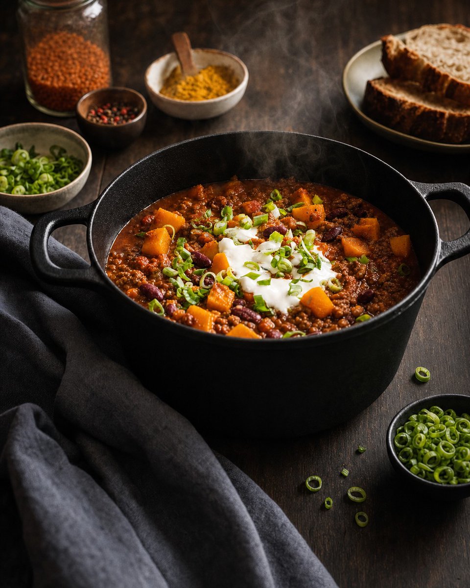 AlbertineBlj's tweet photo. Recipe Friday: Pumpkin Chili 🌶️

One pot, six servings, and over 40 grams of protein per bowl 🍲

Chili con carne is the ultimate meal-prep dish: it tastes even better on day two. Our autumn version swaps some beans for pumpkin, adding volume, https://t.co/NQGifKkfXS