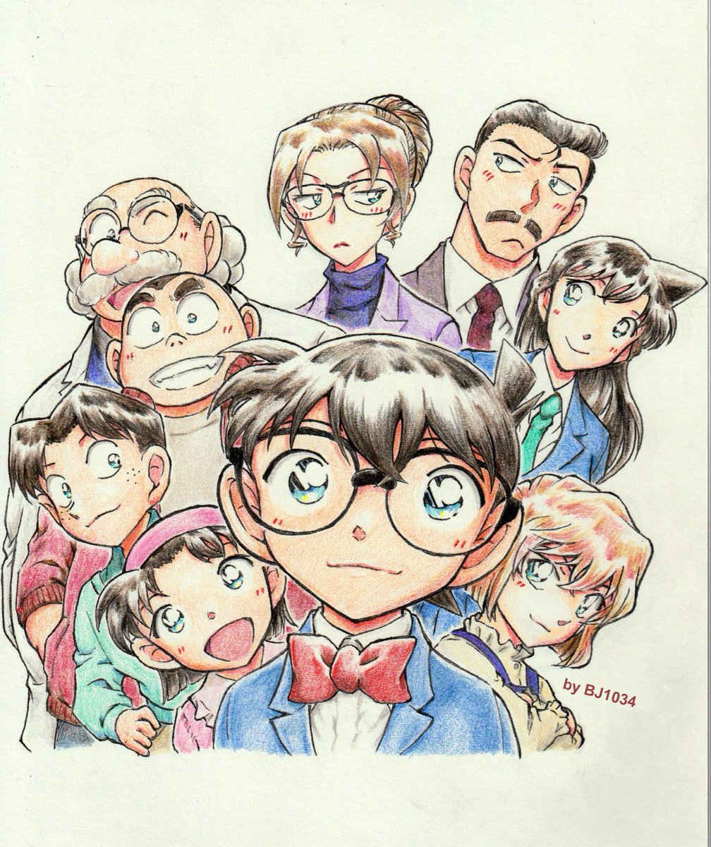 tosashi_bj's tweet photo. 模写して色鉛筆で彩色しました。
だいぶ遅刻ですが、青山先生のこの描き下ろし、めっちゃいいですよね。

#名探偵コナン #模写 #24時間テレビ #チャリTシャツ #色鉛筆イラスト https://t.co/iGOzlQKQ6l