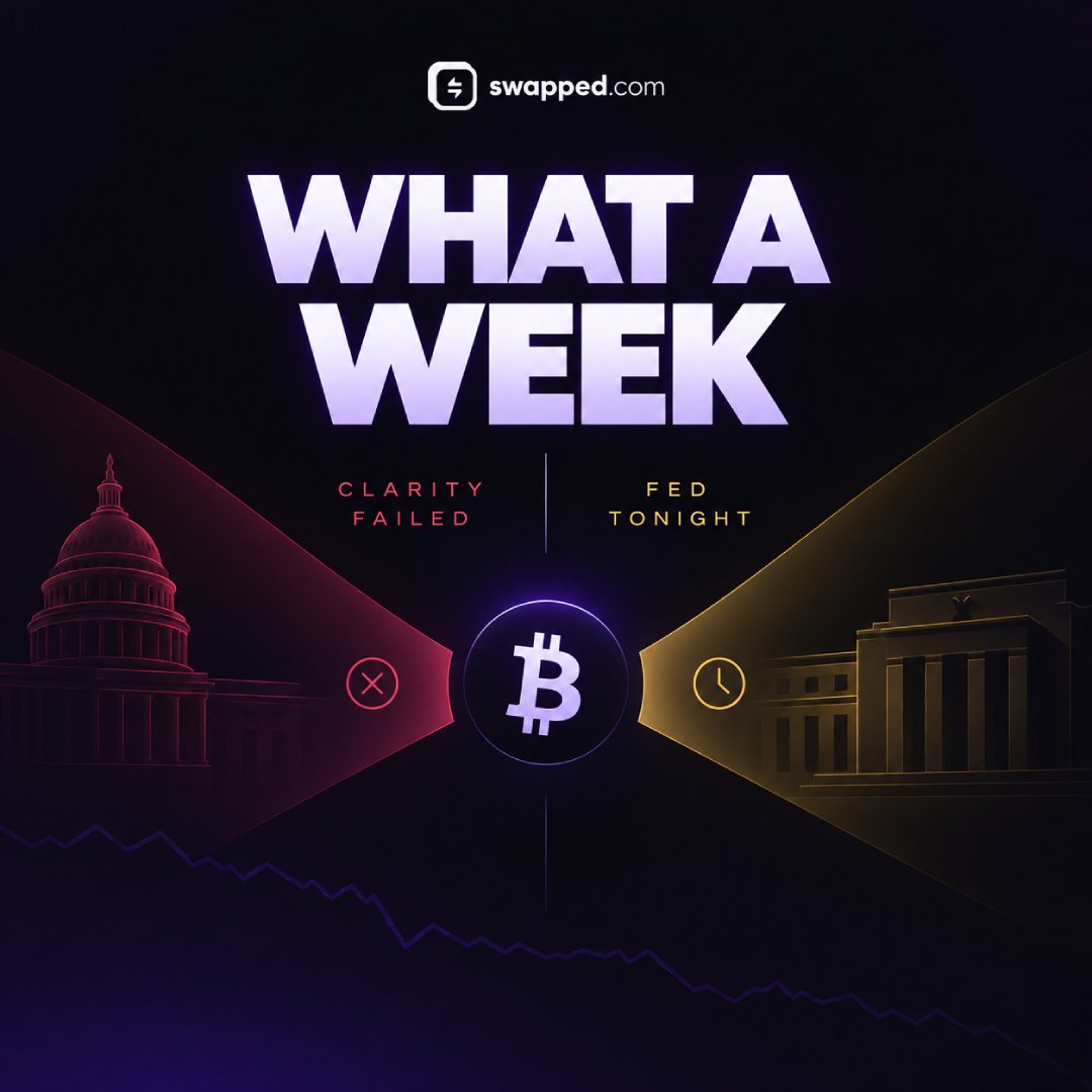 swappedcom's tweet photo. Bitcoin barely had time to digest the CLARITY vote and now the Fed is up https://t.co/dZKOwWU7Qk