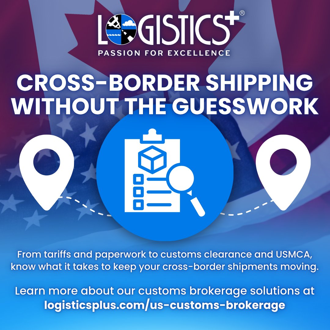 LogisticsPlus's tweet photo. Cross-border shipping doesn’t have to be intimidating. With changing tariffs, documentation requirements, USMCA/CUSMA considerations, and evolving import regulations, staying compliant can feel like a lot to navigate. Do you know which commodities may carry additional tariffs, what documentation is required, or how your invoices and packing lists should be prepared to help avoid delays?
 
Logistics Plus has trade and customs experts on both sides of the U.S. and Canadian border who can help with customs setup, clearance, compliance, and consulting.
 
Let us help make your cross-border experience less intimidating. Contact Logistics Plus today to see what we can do for you. Learn more about our customs brokerage solutions at https://t.co/nLZbP0z86e
 
#LogisticsPlus #Customs #TradeCompliance #CrossBorder