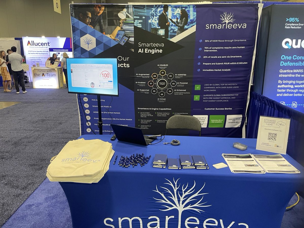 SmarteevaAI's tweet photo. Day 1 at RAPS Convergence 2026. We are at Booth #902 for the next three days!

If you handle complaints, adverse events, or recalls and you want a straight conversation about what automation actually covers, Booth #902 is the place to be. Fifteen minutes, no pitch deck. 

📍 Charlotte Convention Center.

#RAPSConvergence #RAPS2026 #PostMarketSurveillance #RegulatoryAffairs #MedTech