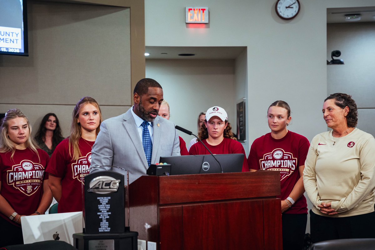 FSU_Softball's tweet photo. Honored to be recognized by the Leon County Board of Commissioners for bringing home the 2026 ACC Championship 🏆

Proud to represent Tallahassee 🍢 https://t.co/0q6feI3N5P