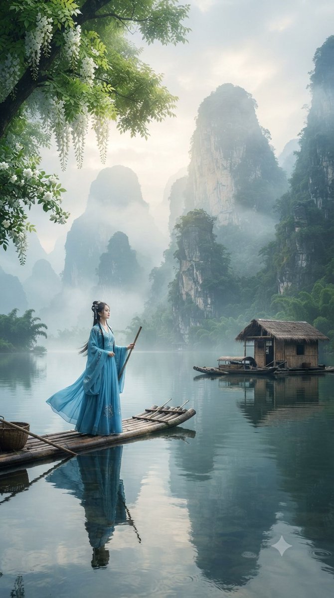 Misty Karst Lake Scene