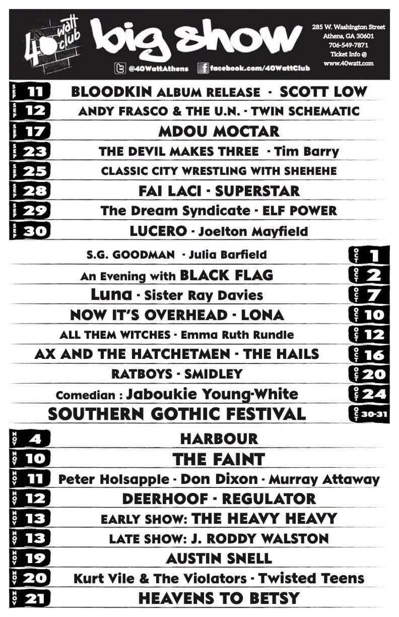 40WattAthens's tweet photo. Big Show Poster! https://t.co/i7X8nKYbj8 for tickets. https://t.co/VD1Y85Tcn6