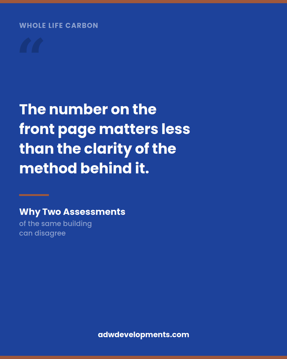 adwdevelopments's tweet photo. Two experts, same building, different carbon numbers. Not error, judgement. 

Why whole life carbon assessments differ, and how to read one with confidence: 

https://t.co/zzUojD4P4e

 #WholeLifeCarbon #EmbodiedCarbon https://t.co/gCwkiAeq6a