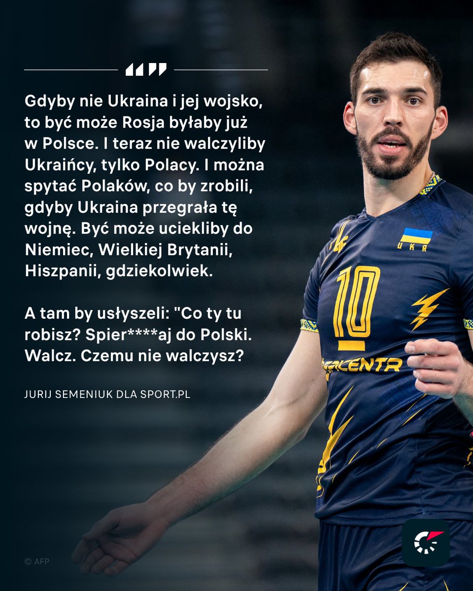 FlashscorePL's tweet photo. Mocne słowa ukraińskiego siatkarza 💥🔥

🇺🇦 Jurij Semeniuk wypowiedział się bez owijania w bawełnę i dał 🇵🇱 Polakom mocno do myślenia. 🤔 Czy zgadzacie się z jego punktem widzenia?

✍️ Wypowiedzcie się w komentarzach 👇 https://t.co/zRbooVHA7t