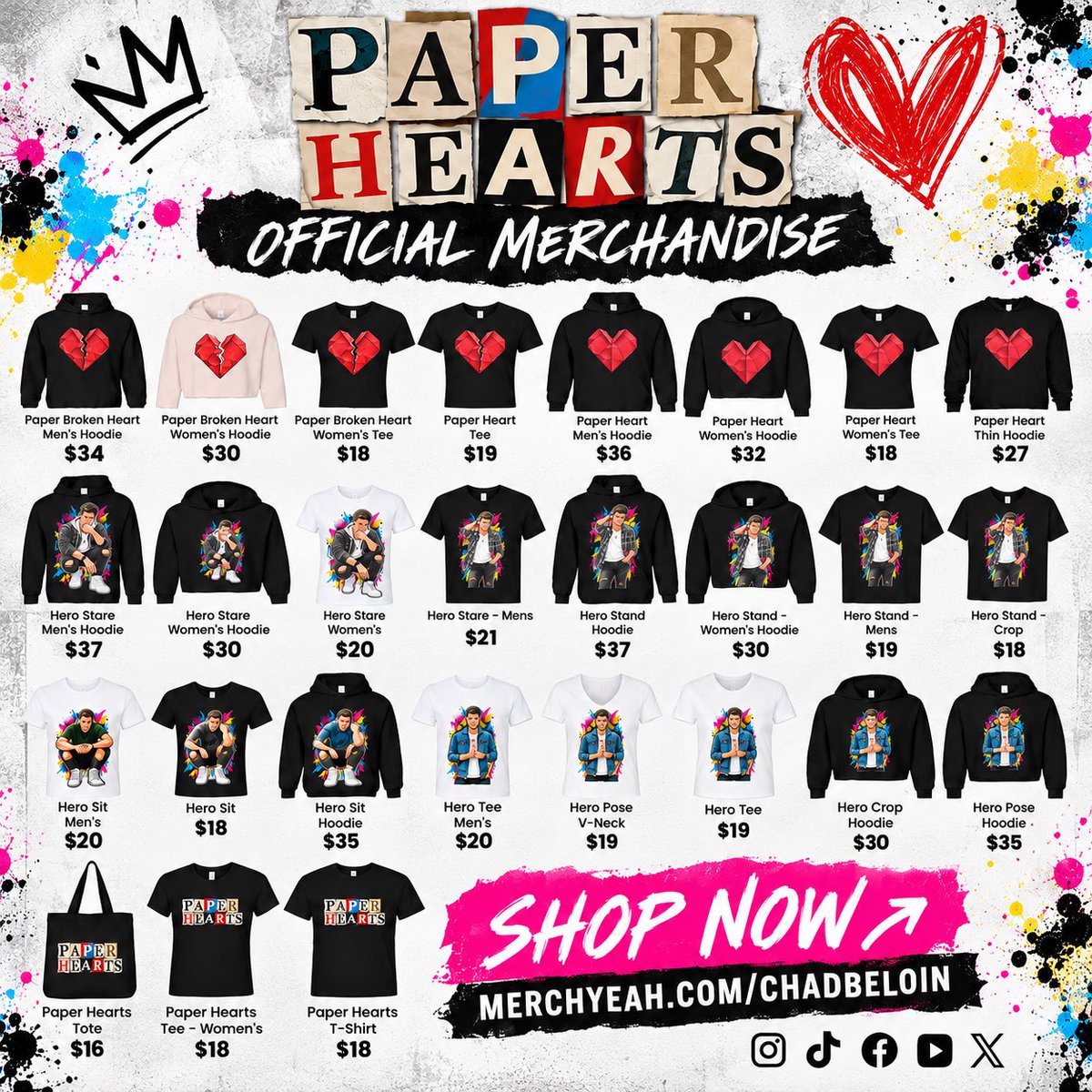 chad_beloin's tweet photo. Introducing the ENTIRE Paper Hearts merchandise catalog! Absolutely love how these turned out! Can’t wait to see you wearing yours! Tag me! #paperhearts https://t.co/9abgeRxlxr