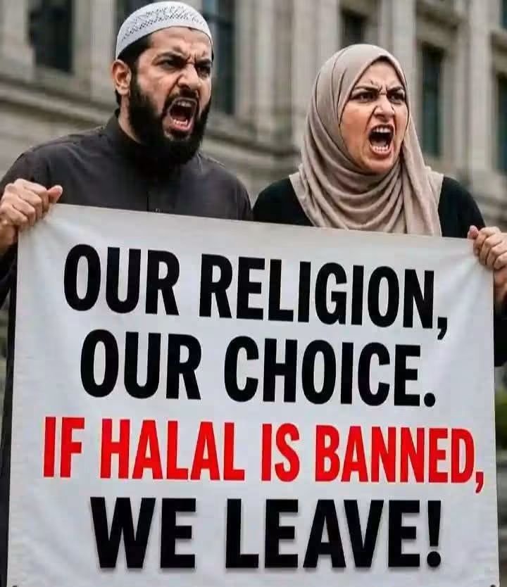 Emmaiid11's tweet photo. OUR RELIGION, OUR CHOICE. IF HALAL IS BANNED, WE LEAVE! https://t.co/yqKWP9PYmI