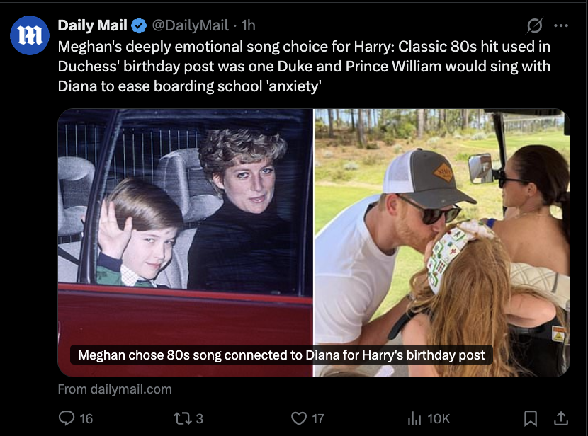 TheRoyalGrift's tweet photo. The headline alone is enough for me to scream WTF  is WRONG with you Meghan!?  You psychotic sick woman.   This was not for Harry...this was to trigger William.  
As Ever Meghan The Asshole. https://t.co/zhPoDthFNK