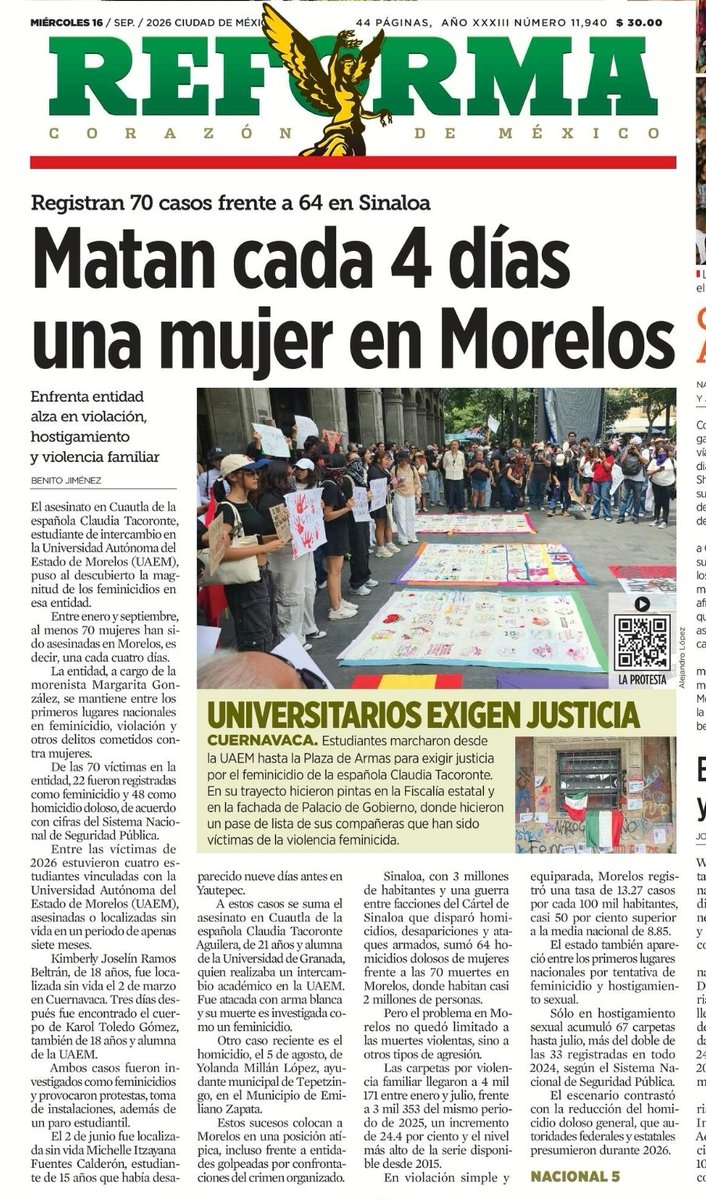 Melissa_Bely's tweet photo. "¿De verdad tenemos que normalizar que se asesinen a mujeres de la misma universidad y nadie haga nada?"

— Lara Tacoronte.

Hermana de Claudia, la chica española asesinada en Morelos. https://t.co/qQkLHeee5G