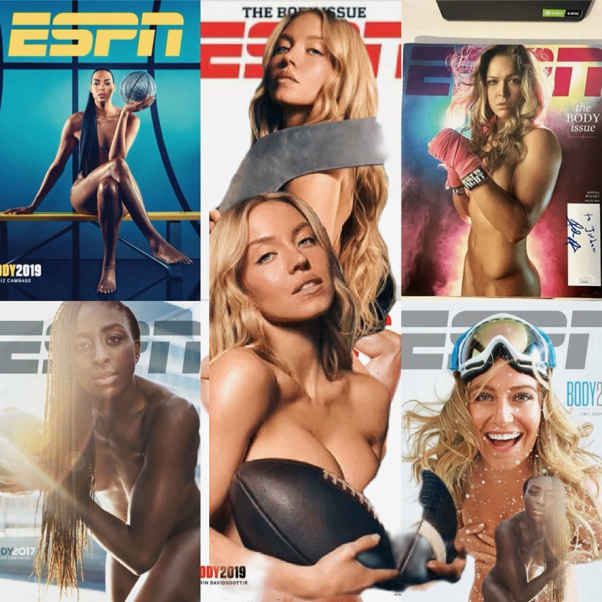JJVibe's tweet photo. Sydney Sweeney broke the internet for doing what ESPN has been doing for years.

See the difference?

Yeah, me neither.

@sydney_sweeney https://t.co/jbTJtJ0PMX