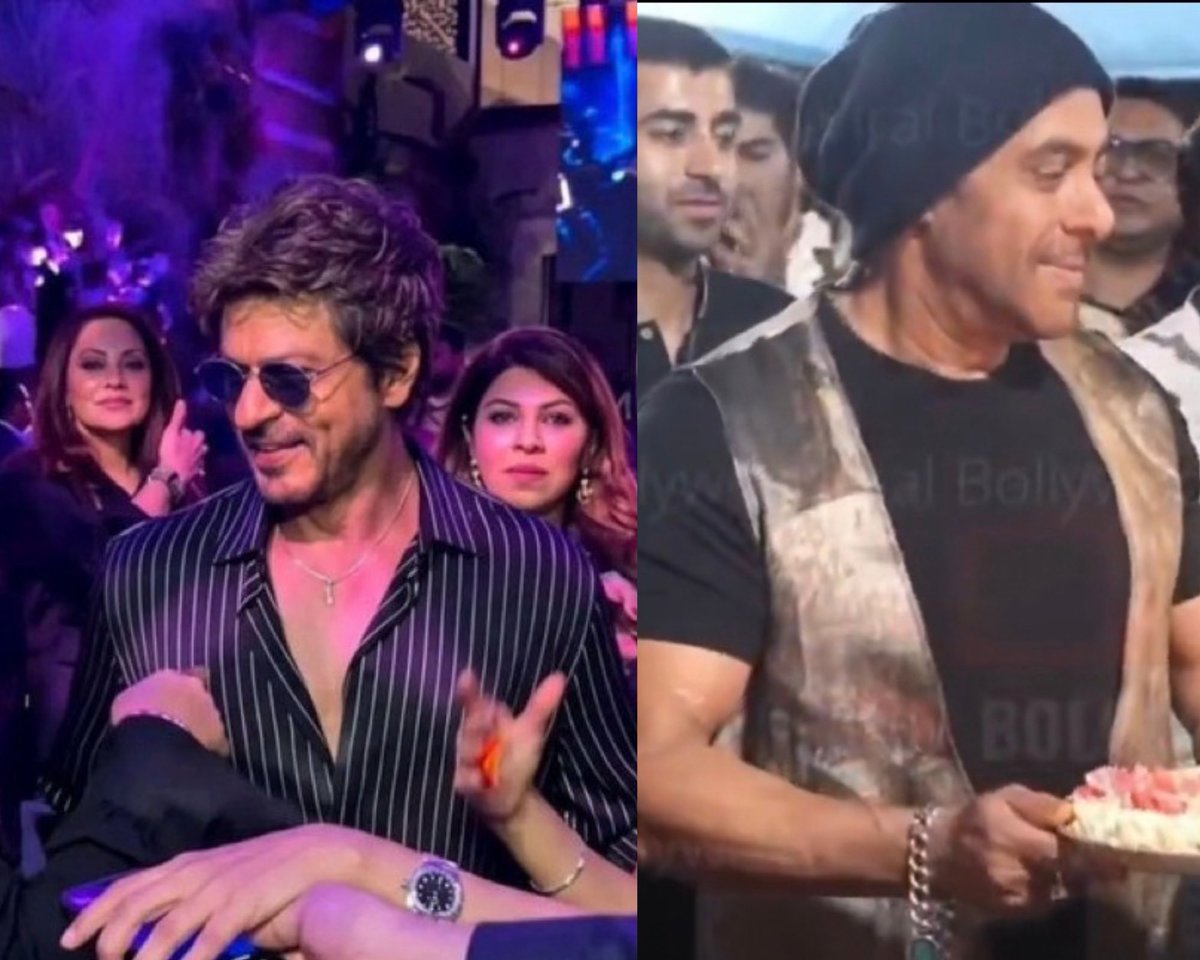 KaaliSRKFan's tweet photo. Latest photos of megastar #ShahRukhKhan and tier 7 actor #SalmanKhan 

Is something not okay with Salman? All those body building “medicines” and hair surgeries he did - are they showing the side effects? Whatever it is, its not looking okay. https://t.co/Ql3Ha3Eyu4