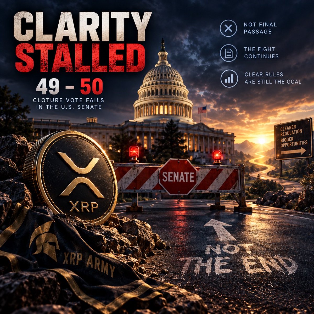 GMR020780's tweet photo. Not the result we wanted. But definitely not the end. ⚔️

Crypto still needs clear rules and that fight isn’t going away. Neither is XRP. 👀🔥

We’ve waited years. We can wait a little longer.

#XRP #CLARITYAct $ARMY https://t.co/ajnMCOOoiP