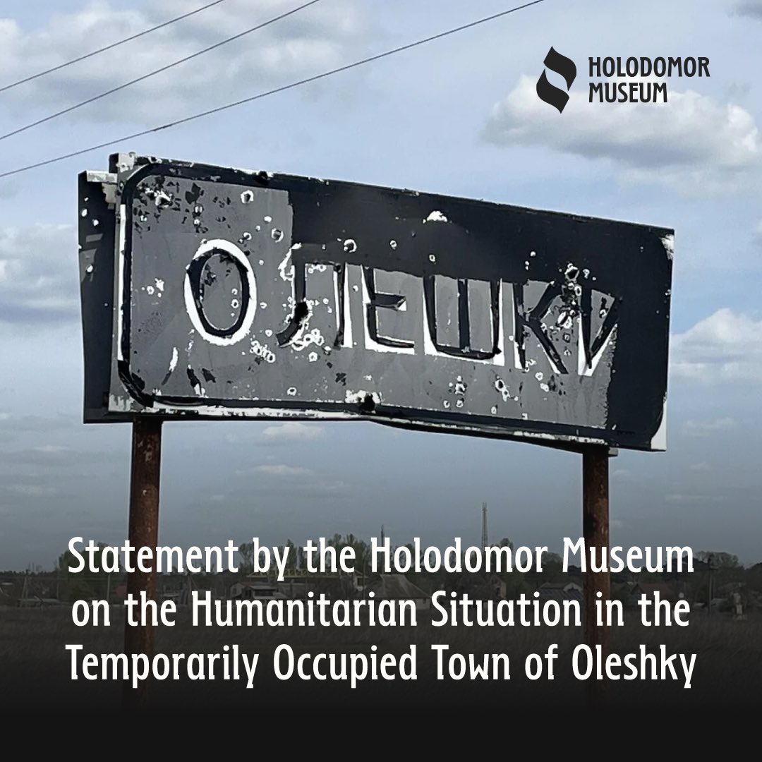 HolodomorMuseum's tweet photo. 1/2 The humanitarian situation in the temporarily occupied #Oleshky by #RussianFederation is critical. Its population has fallen from 24,000 to nearly 2,000. 
There is no electricity or gas, food supplies have ceased, and FPV drones target civilians. https://t.co/LNw9WomQ4R