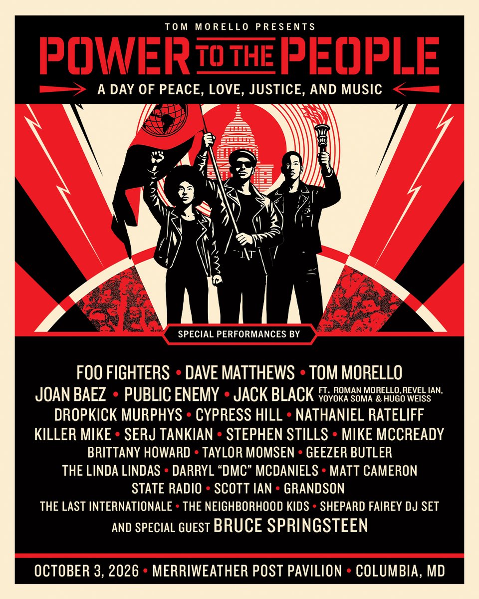 StateRadio's tweet photo. POWER TO THE PEOPLE
OCTOBER 3, 2026
@pttpfest 
@tmorello https://t.co/UJQ7sUAHC9