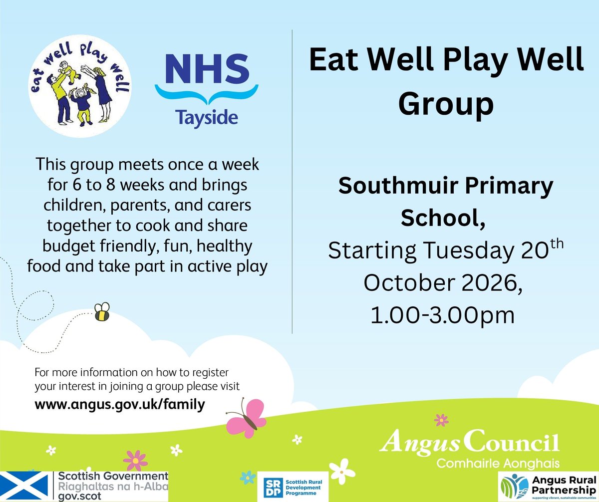 AngusCouncil's tweet photo. Looking for a fun way to cook, eat and play together? 

There's an Eat Well Play Well Group starting on Monday 20 October, 1-3pm at Southmuir Primary School, Kirriemuir.

For more information on how to register your interest, please visit our website https://t.co/FX27OCToMB https://t.co/etuTlwauPS