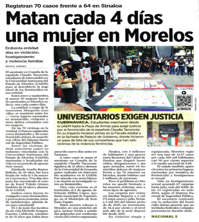 MLopezSanMartin's tweet photo. Cada cuatro días, una mujer es asesinada en Morelos

El estado se hunde bajo el gobierno de Morena

📷 Reforma https://t.co/gfvxDU7stW