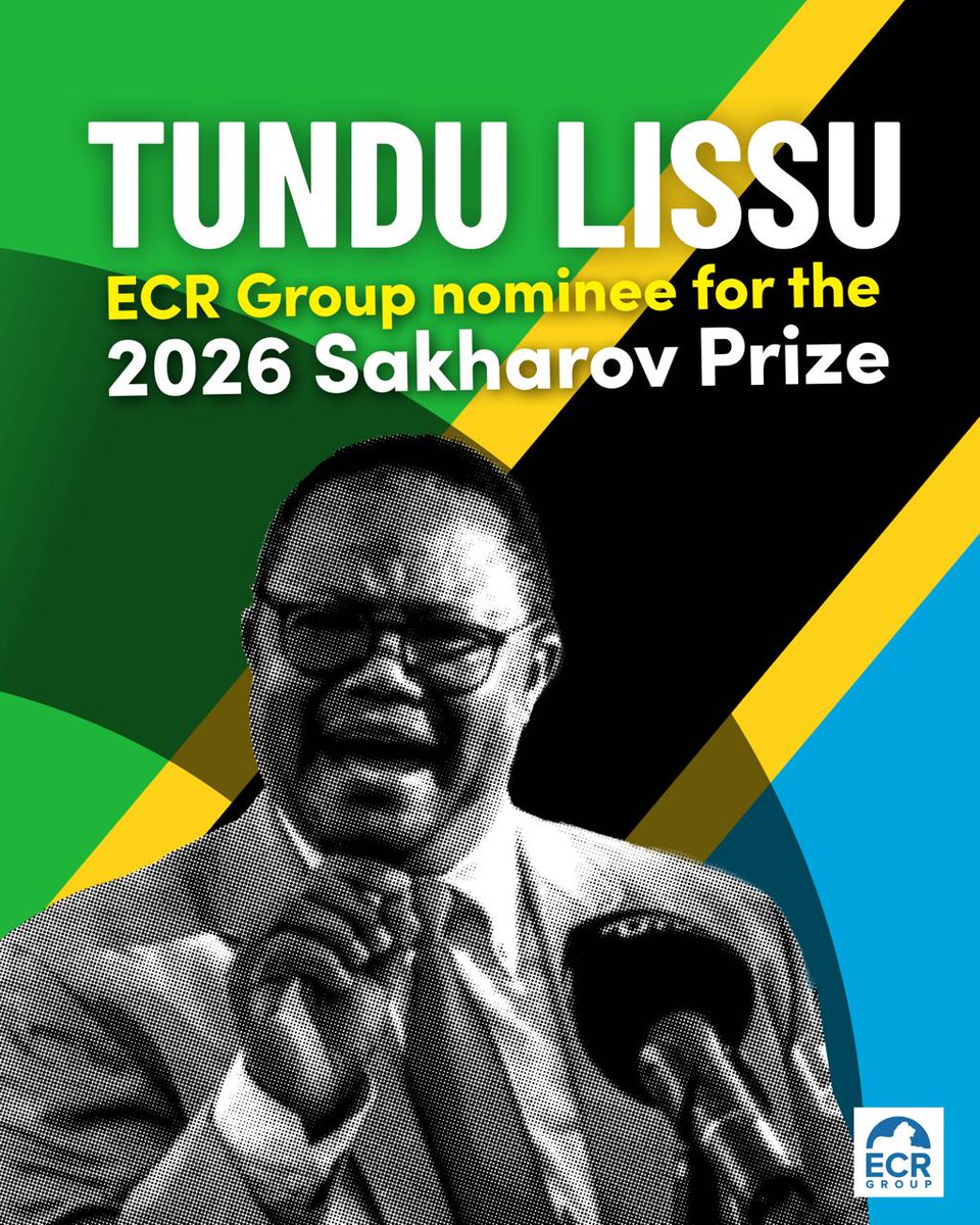 ecrgroup's tweet photo. 🇹🇿 | Tundu Lissu is our nominee for the 2026 SAKHAROV PRIZE!

The Tanzanian opposition leader has spent much of his life campaigning for free and fair elections, constitutional government, freedom of expression and the rule of law.

In 2017, he survived an assassination attempt. Last year, he was arrested following a political rally and charged with treason, a capital offence carrying the possibility of the death penalty.

His nomination is our message of solidarity with those who refuse to be silenced by political persecution.
