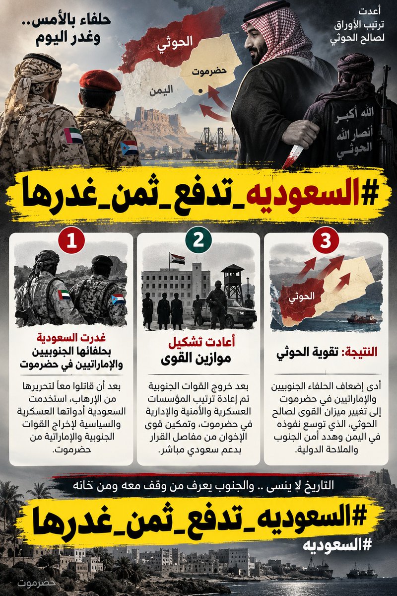 AAlwlyd99124's tweet photo. حضرموت في يناير تحولت من ساحة خلاف عسكري إلى بوابة لإعادة هندسة المشهد السياسي في الجنوب.
#السعوديه_تدفع_ثمن_غدرها #السعوديه https://t.co/BkBMHCUcmH