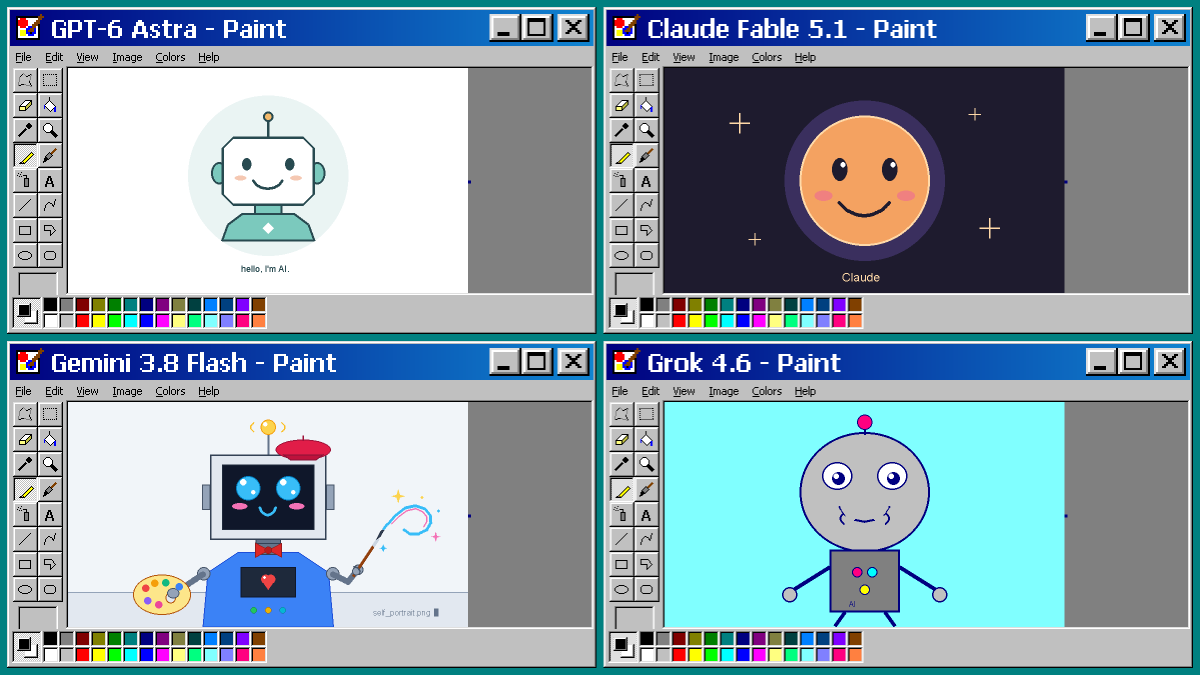 wormuth's tweet photo. I had LLMs draw a self-portrait of themselves in MS Paint. All were given the exact same prompt.

Which do you prefer? https://t.co/QR6IdQE8Lw