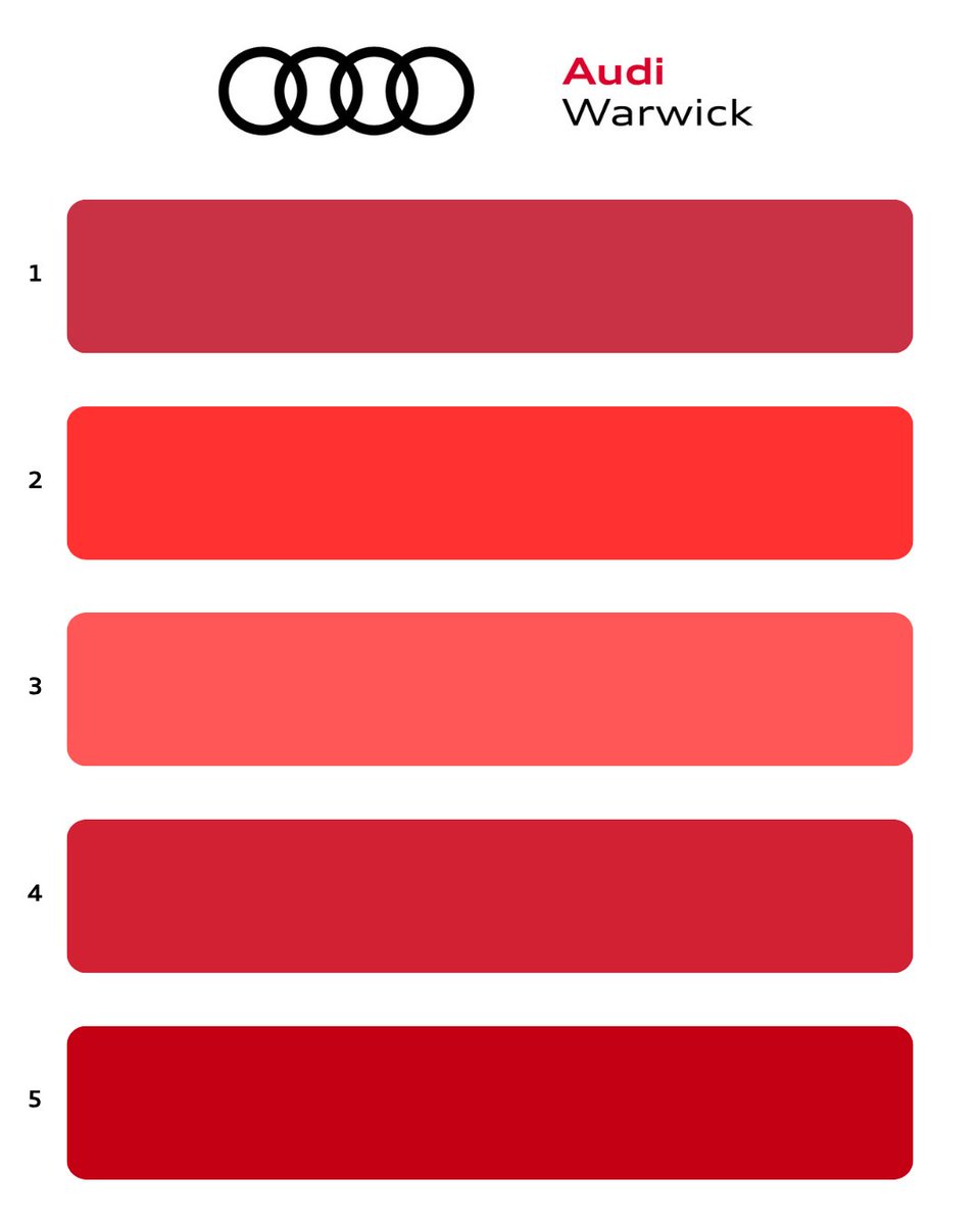 AudiWarwick's tweet photo. Test your brand knowledge: Which one is Audi red? #Audi #AudiSport #AudiDealer #AudiDealership #AudiCars #AudiCarsClub #AudiCarsOnly #AudiLove #AudiSports #AudiWarwick https://t.co/UrO8j8Omvt