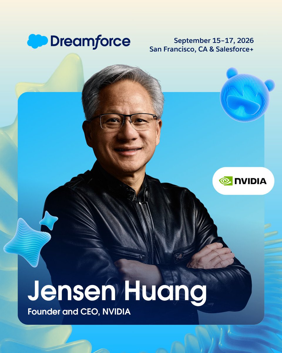 MariaPtouchkina's tweet photo. NVIDIA x Salesforce have been cooking 

JensenHuang is coming to the Dreamforce Main Keynote on September 15 at 10 a.m. PT

See what we’ve been up to — IRL in SF or free on Salesforce+: https://t.co/4WLcCbzdBD https://t.co/yTu7SHgGm6