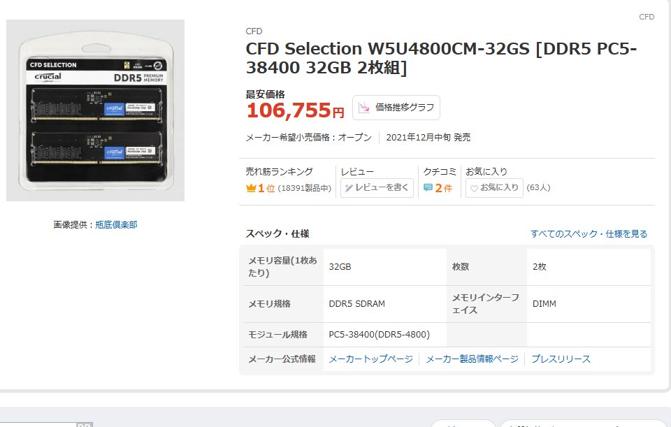 kazGAME's tweet photo. ソフマップさん。
ADATA DDR5 32GB×2 64GBキットが9万円台セール。

数日前までCrucialの64GBキットが8万円台セールもあったので、ここ最近の最安ではない。

安い方ではあるが、もうグラボが視野に入る価格なのでそうそう売れるものでもない様子。

16GB×2 32GBキットが高いままなので難しい。 https://t.co/8L4IzDtV39
