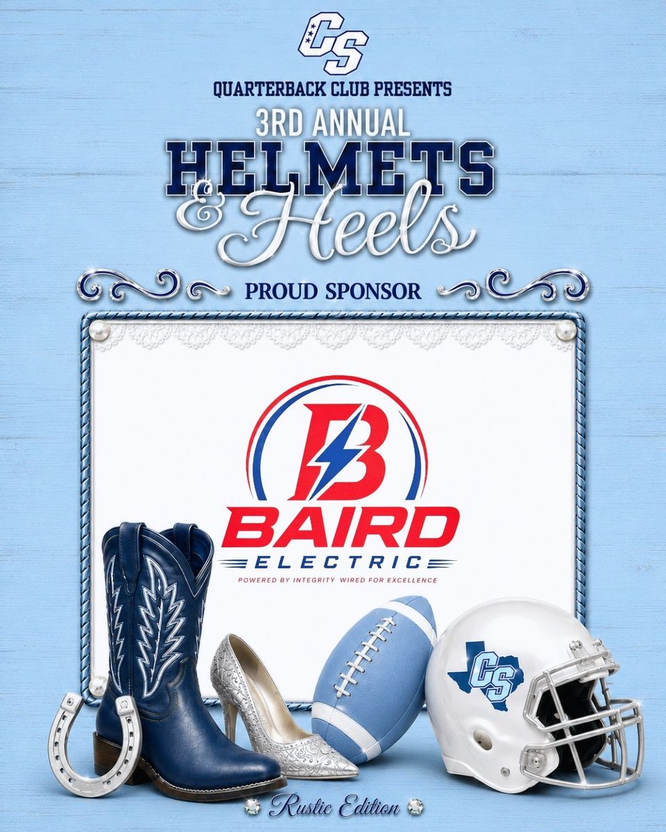 CS_Fball's tweet photo. THANK YOU for supporting the 2026 CS Football team by being a Table Sponsor at our 3rd Annual Helmet &amp; Heels.  
Click the link below for more event information &amp; to purchase tickets: 
https://t.co/1V0KqqCpLL 

#fn5gl #fn5glsweepstakes #entry @TMobile https://t.co/3QpXbbYN9V