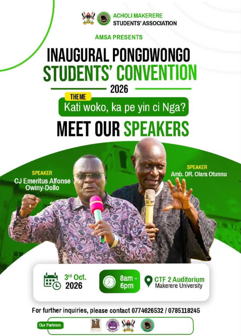 Pongdwongo2026's tweet photo. We are live! 🔥
Welcome to the official page for the Inaugural Pongdwongo Students' Convention 2026 that will be taking place at @Makerere CTF2 Hosted by Acholi Makerere Students' Association.

The gathering of Acholi student leaders starts here.

#Pongdwongo2026 #AMSA #Makerere https://t.co/jgAeyYdL8S