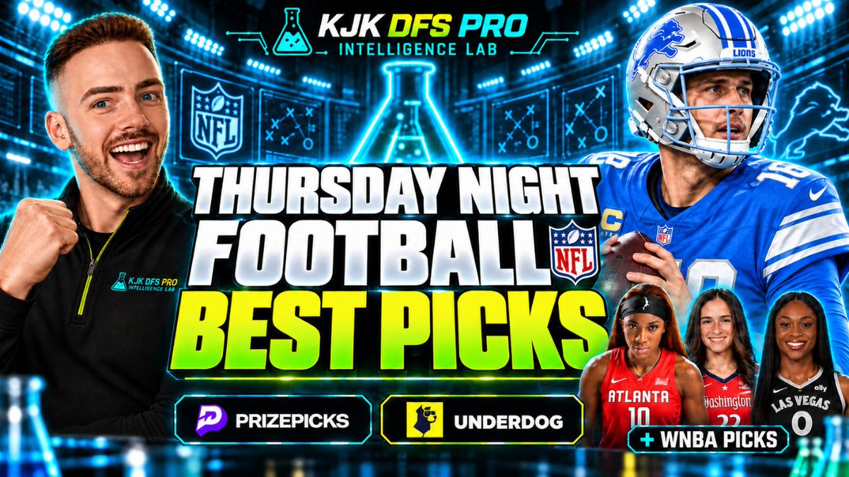 kjk_dfs's tweet photo. 🏈 THURSDAY NIGHT FOOTBALL BEST PICKS + WNBA

My PrizePicks &amp; Underdog breakdown is LIVE 🧪

See the picks—and the KJK DFS Pro research behind them.

▶️ https://t.co/PfcGhgVHxK

Explore the Lab: https://t.co/QX74I4ak1t

Which prop are you watching? 👇 https://t.co/4iH2wmSZZO
