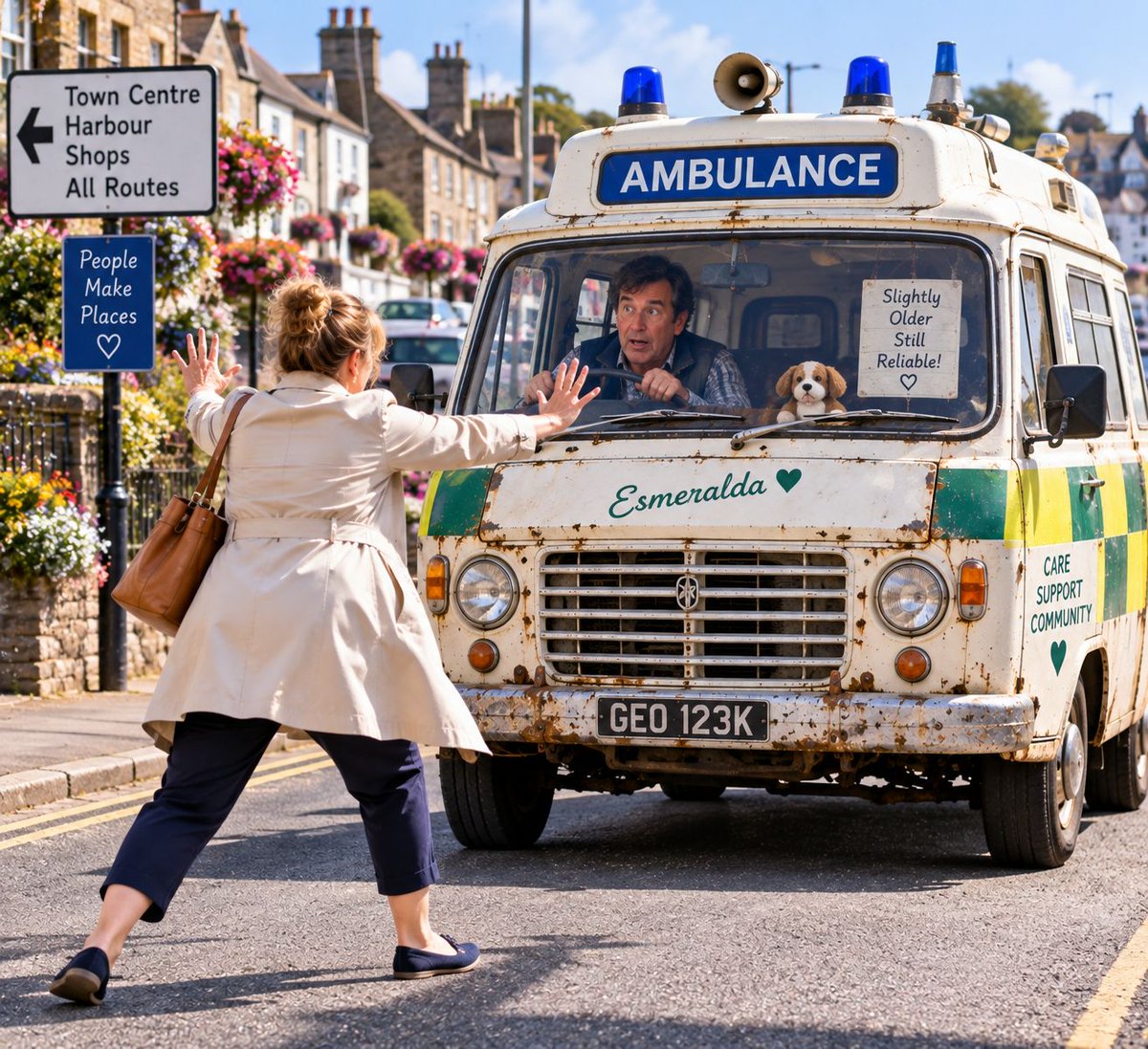 PatriciaComb1's tweet photo. **Café Paradise Book 3 - The Inheritance**
 George said his converted ambulance, Esmeralda, ran like a Rolls-Royce. Penny disagreed. The speed bumps were particularly persuasive. 😂 #CafeParadise #FunnyBooks https://t.co/doupkoPm5c