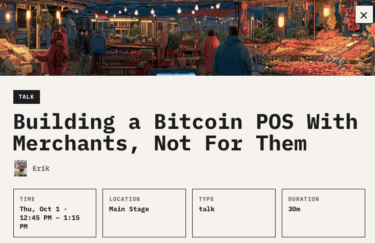 NumoPayApp's tweet photo. In Berlin for bitcoin++ gets paid?

Don't miss @eriklocalhost talk on Numo: our approach to user testing, the feedback that shaped priorities, and where merchant needs diverged from developer assumptions. https://t.co/6PsqcFlQMa