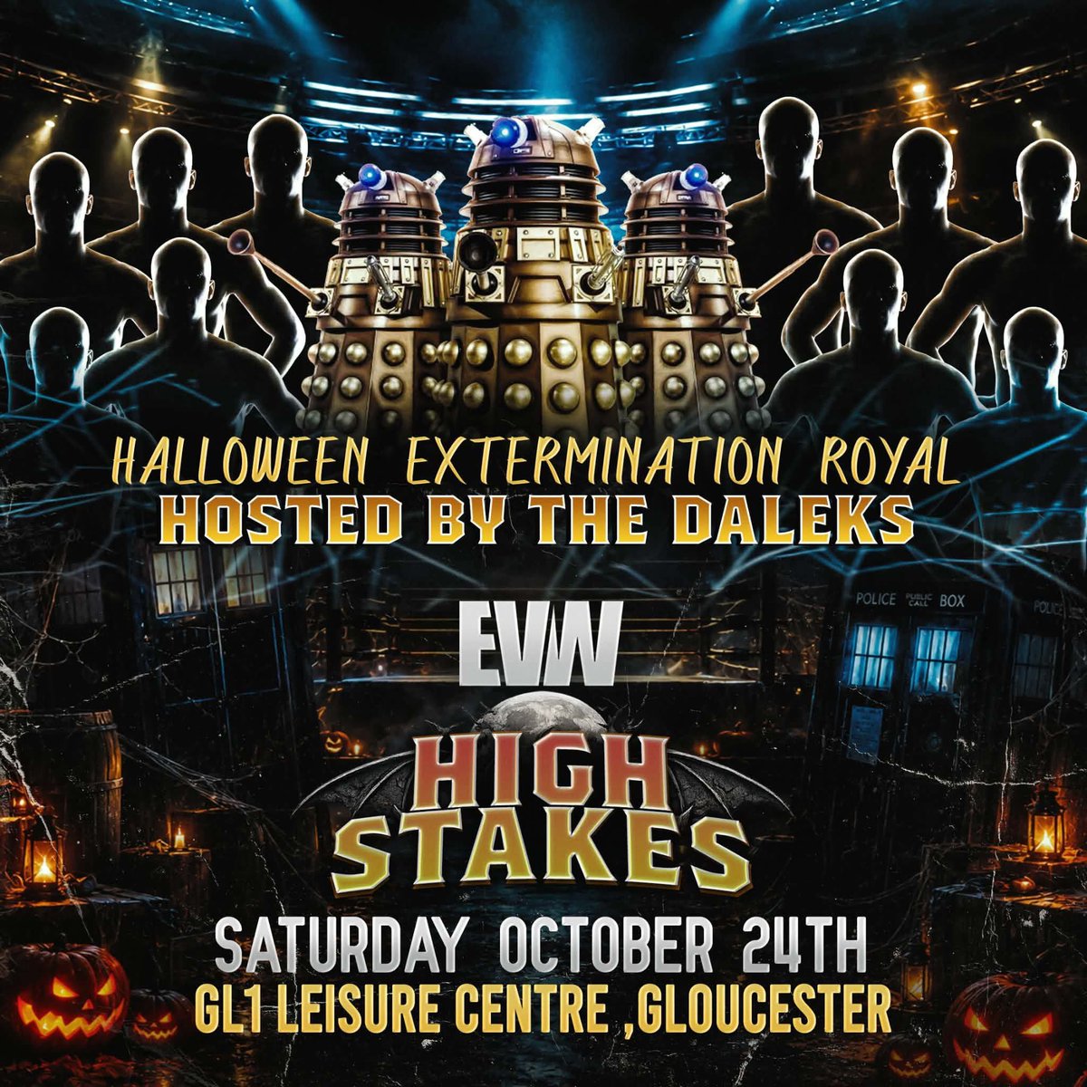 evolutionwres's tweet photo. October 24th, the EVW Tag Team Championships will hang above the ring! 🏆

During the pre-show, a BATTLE ROYAL will take place. The winner chooses a partner to enter the Ladder Match!

🤖 Hosted by THE DALEKS!
❌ EXTERMINATE!

🚨 FRONT ROW SOLD OUT!

🎟️ https://t.co/539HX6uyfQ https://t.co/1gQMsslkQo